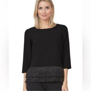 Sail to Sable black 3/4 length sleeve shirt with sequin fringe